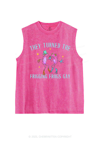 Frogs Gay Pride Y2K Washed Muscle Tank Cherrykitten