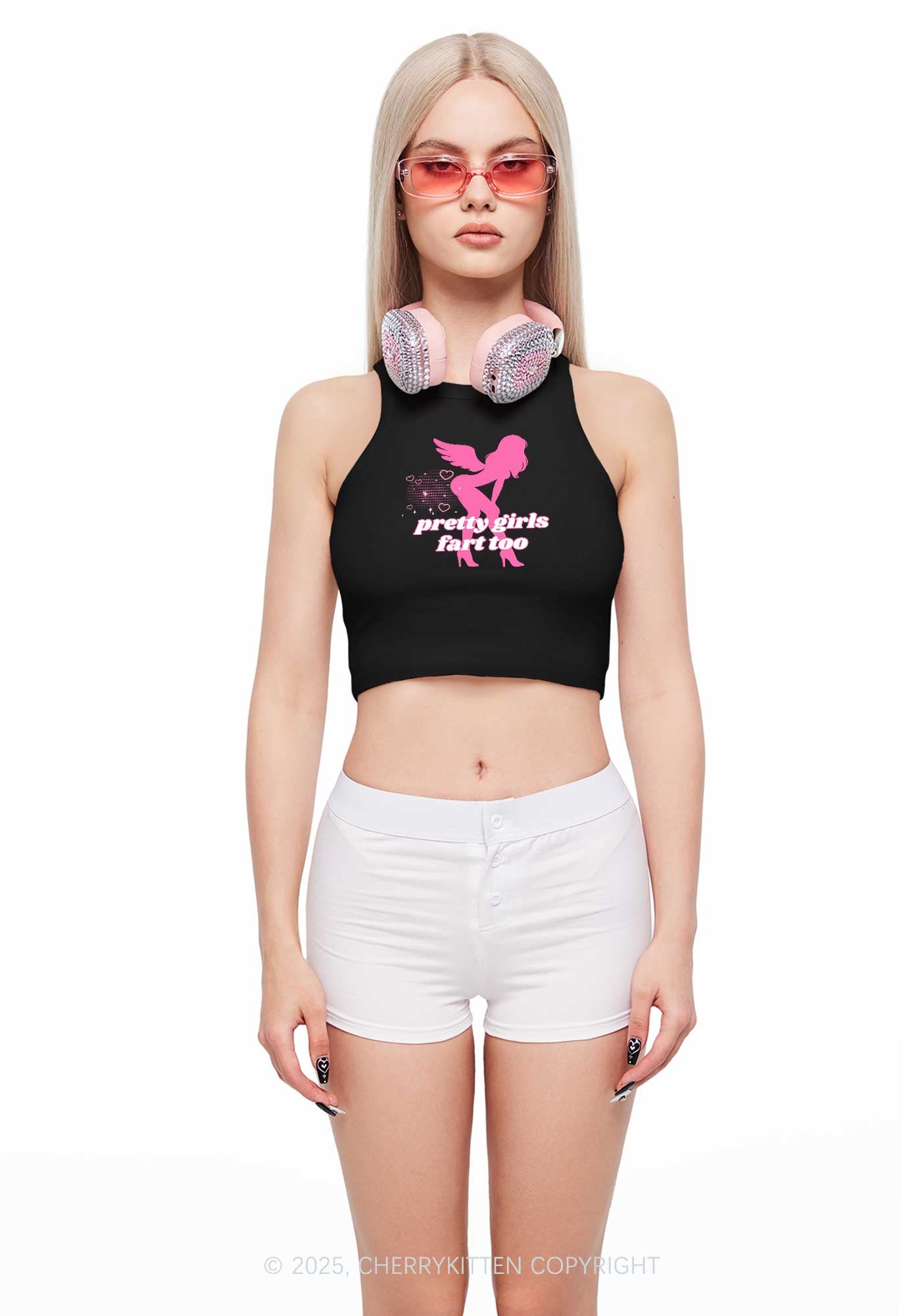 Pretty Girls Fart Too Y2K Crop Tank Top Cherrykitten