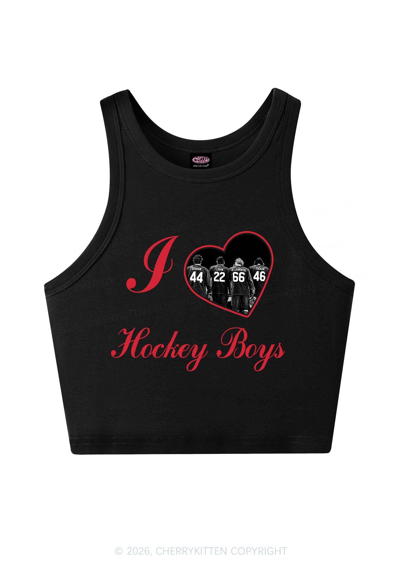 I Love Four Hockey Boys Y2K Crop Tank Top Cherrykitten