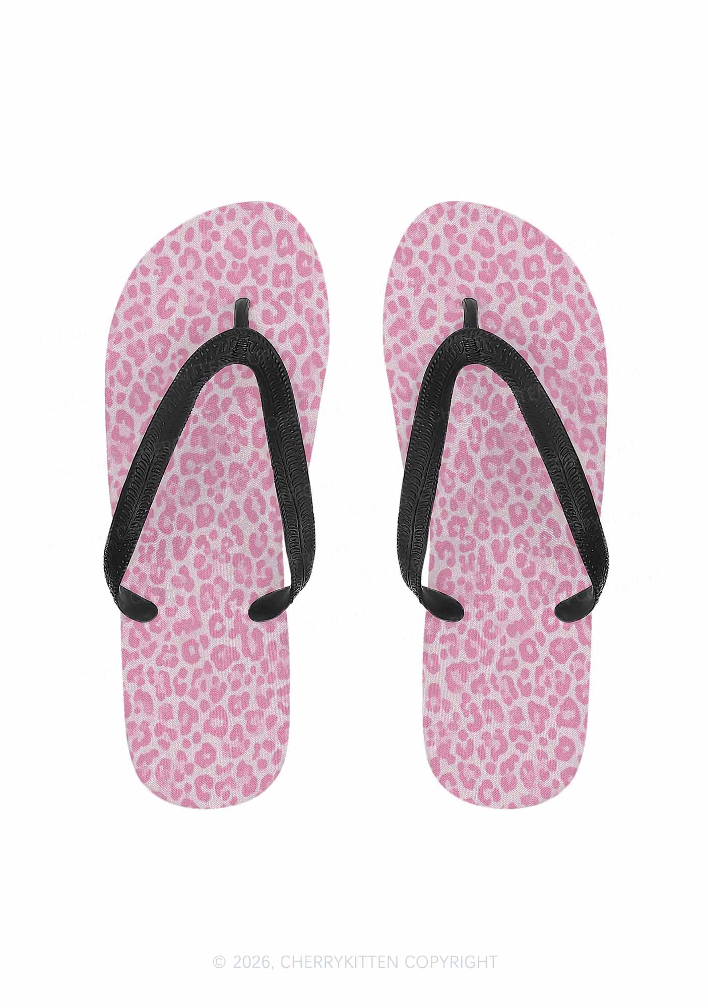 Pink Leopard Y2K Print Flip Flops Cherrykitten