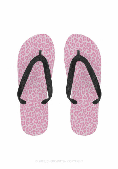 Pink Leopard Y2K Print Flip Flops Cherrykitten
