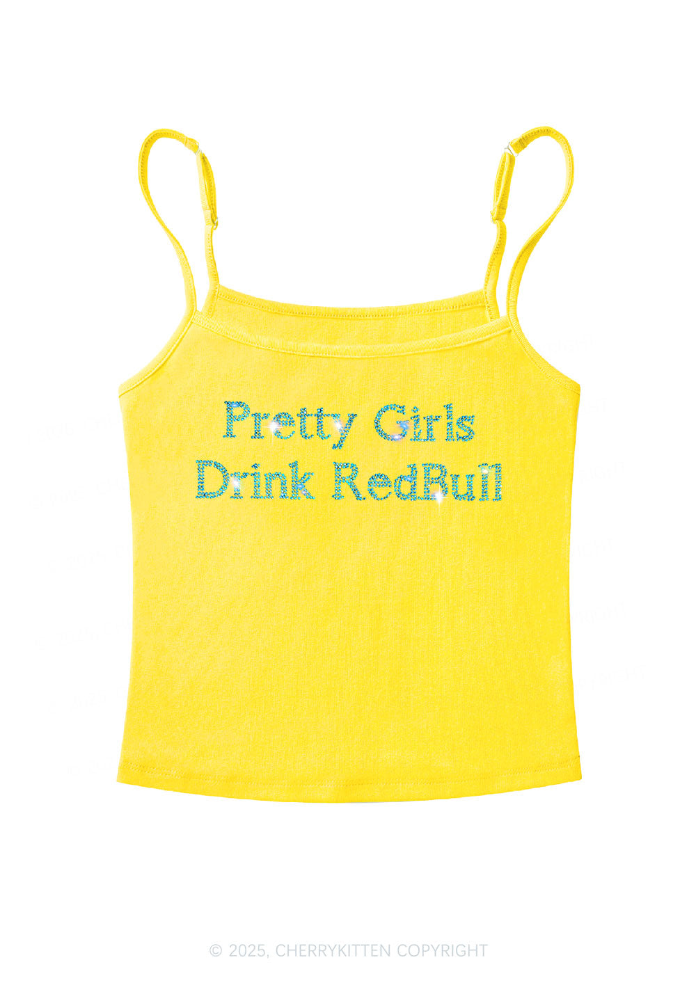 Rhinestone Pretty Girls Drink Redbull Y2K Spaghetti Strap Cami Cherrykitten