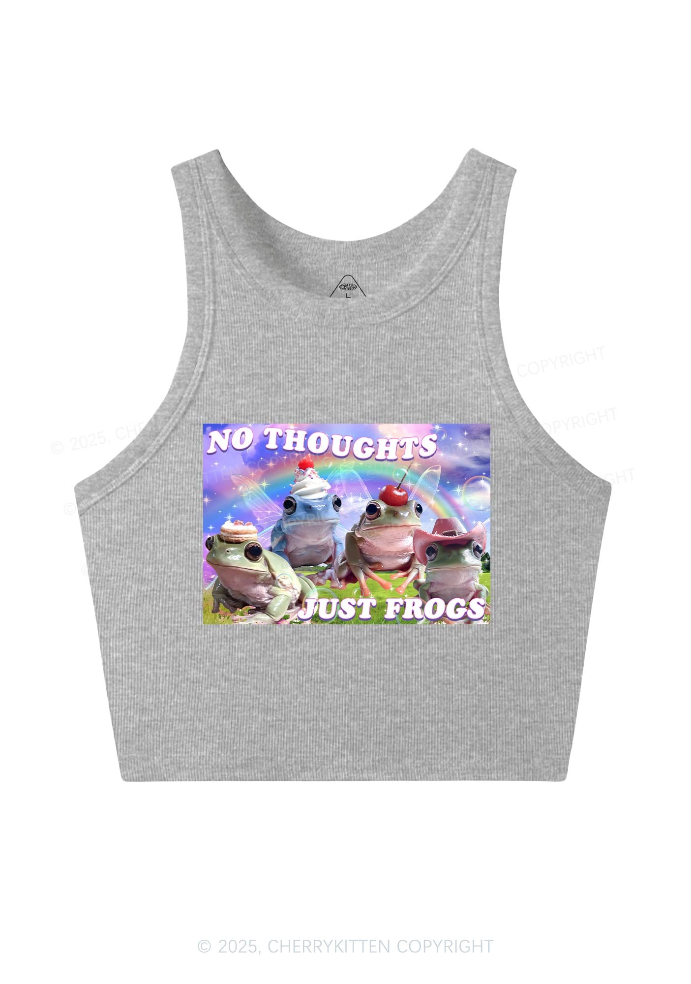 No Thoughts Just Frogs Y2K Crop Tank Top Cherrykitten