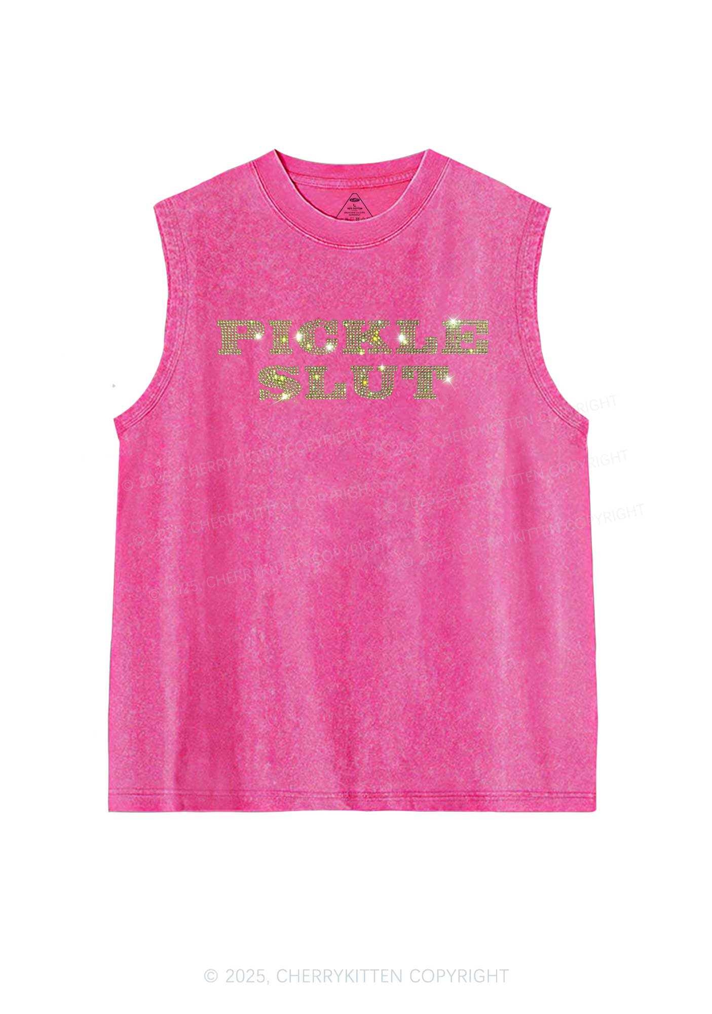 Rhinestone Pickle Slxt Y2K Washed Muscle Tank Cherrykitten