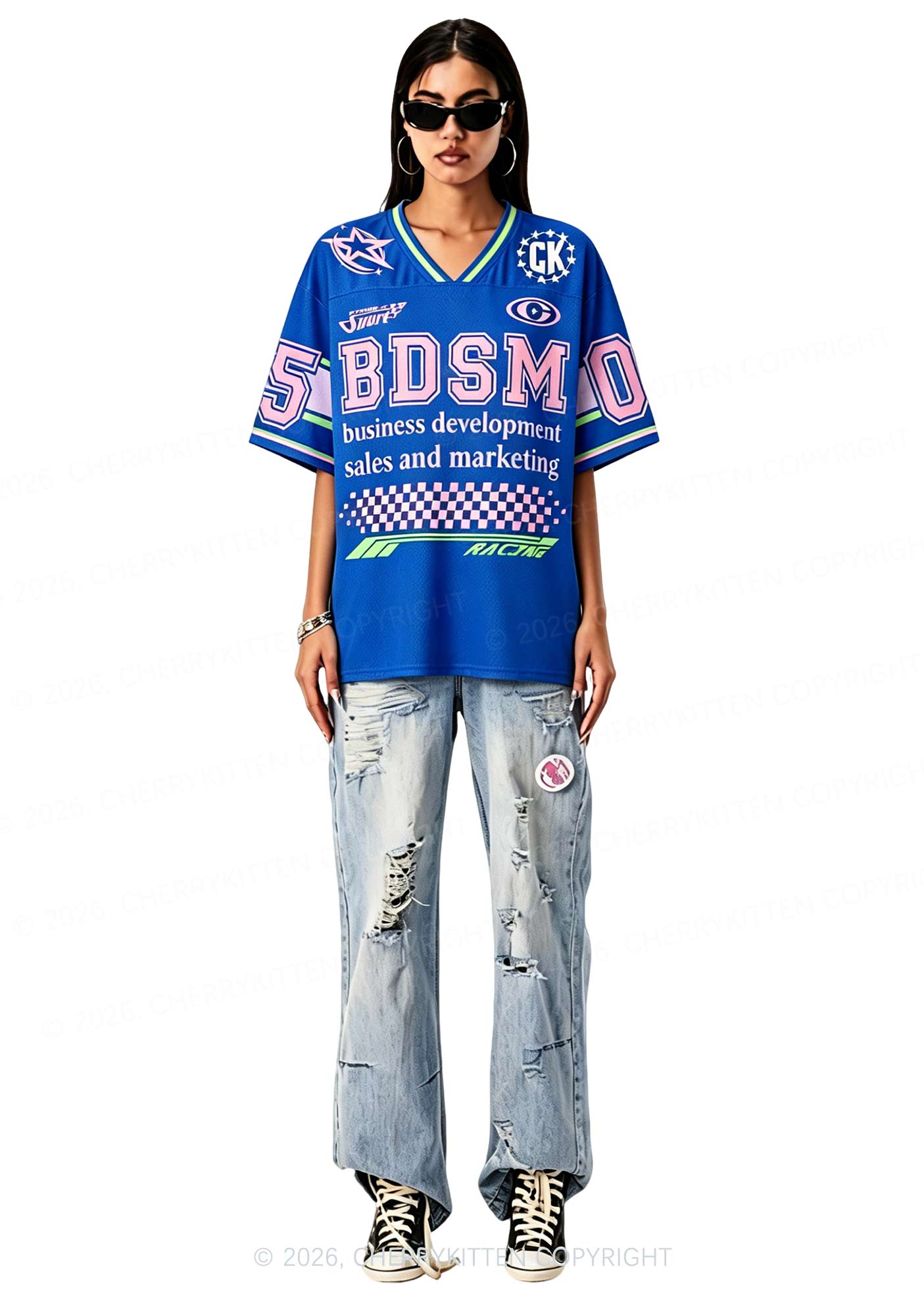 Dark Blue BDSM Y2K Sport Jersey Shirts Cherrykitten