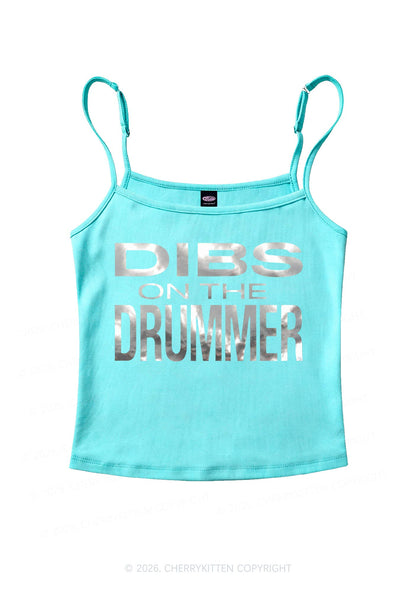 Dibs On The Drummer Silver Foil Printed Y2K Spaghetti Strap Cami Cherrykitten