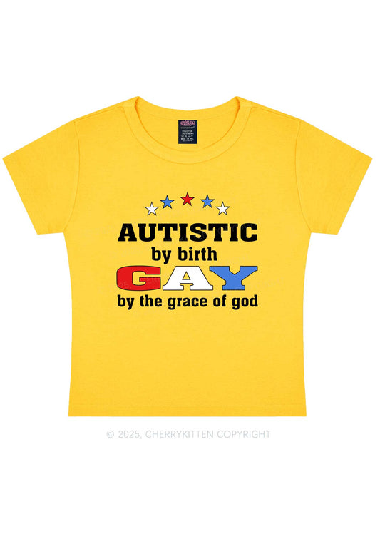 Autistic By Birth Gay Pride Y2K Baby Tee Cherrykitten