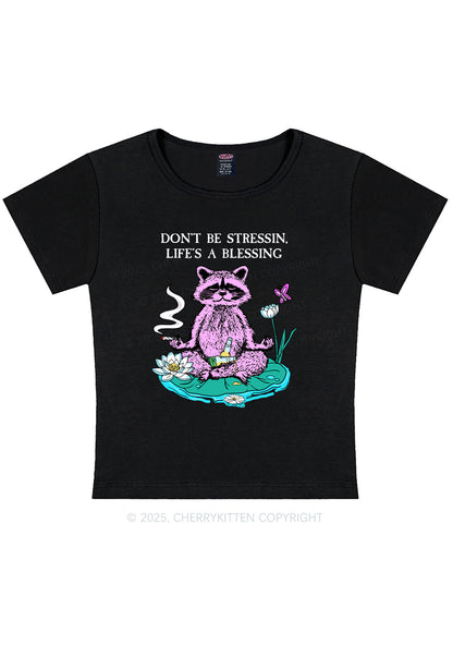 Dont Stress Raccoon Y2K Baby Tee Cherrykitten