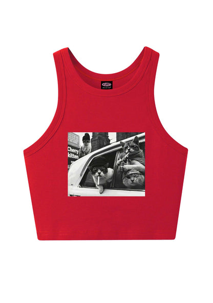 Cats Smoke In Car Y2K Crop Tank Top Cherrykitten