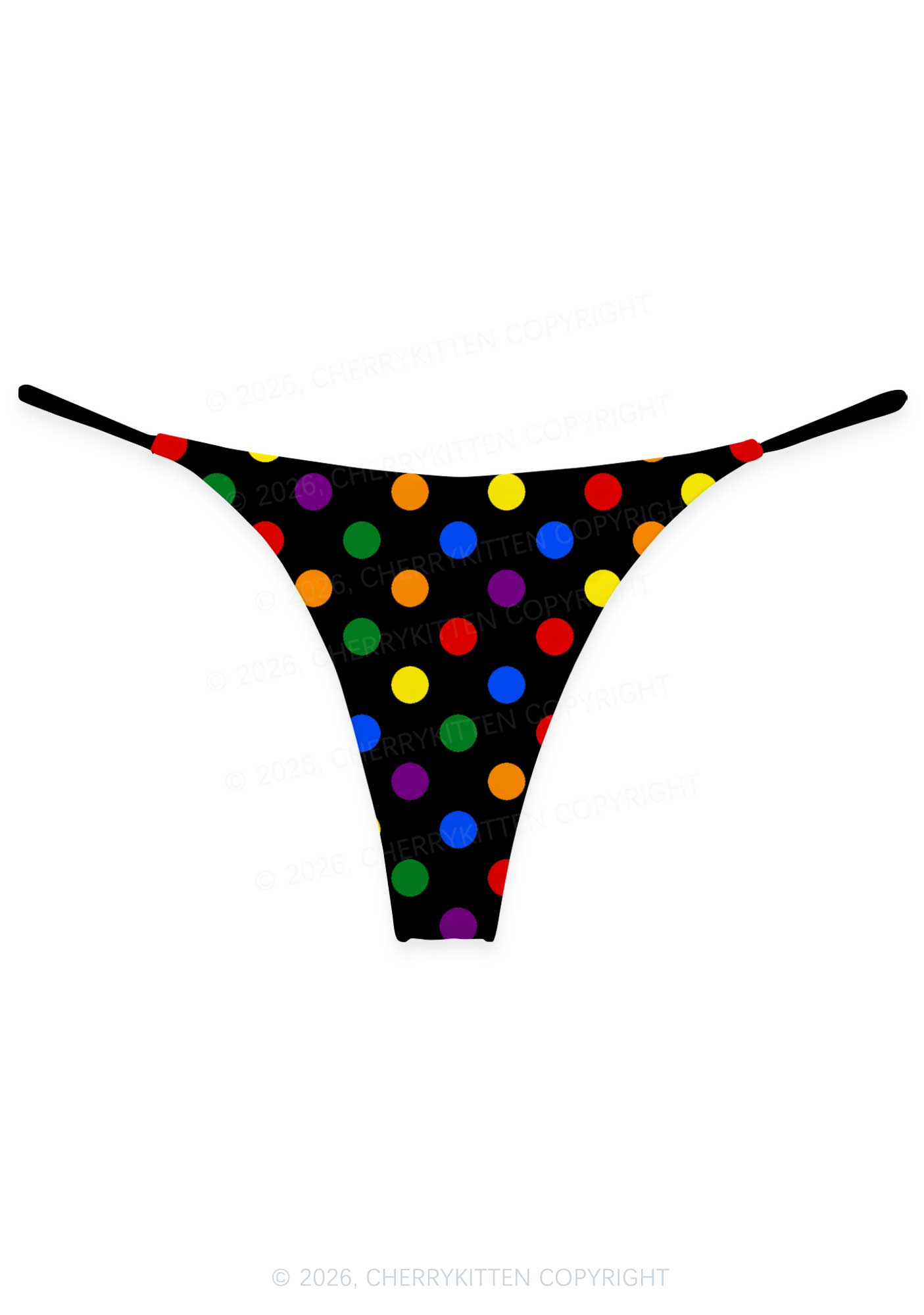 Rainbow Dots On Black Pride Y2K Print Bikini String Thong Cherrykitten