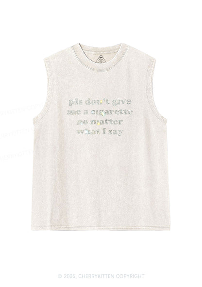 Rhinestone Dont Give Me Cigarette Y2K Washed Muscle Tank Cherrykitten