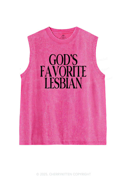 Gods Favorite Lesbian Pride Y2K Washed Muscle Tank Cherrykitten