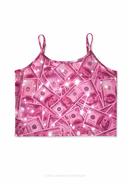 Pink Shiny Money Y2K Print Cami Crop Top Cherrykitten