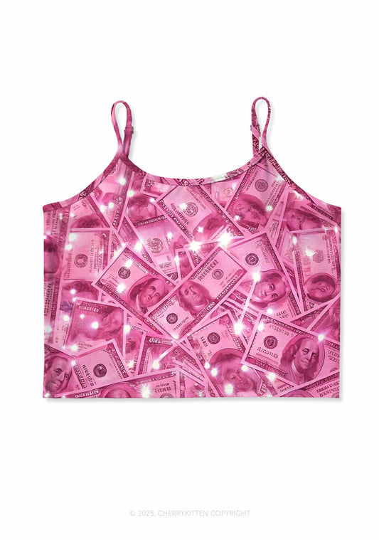 Pink Shiny Money Y2K Print Cami Crop Top Cherrykitten