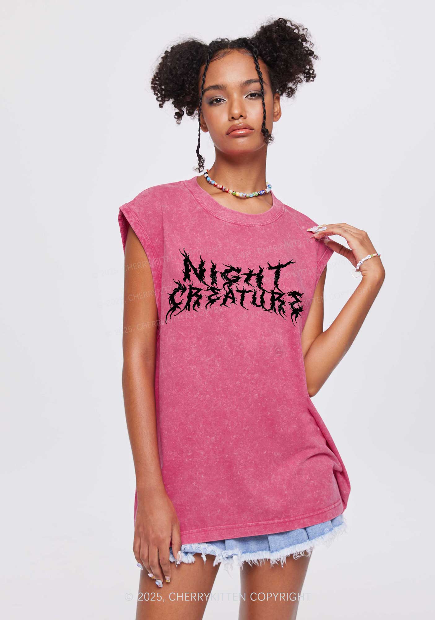 Night Creature Y2K Washed Muscle Tank Cherrykitten