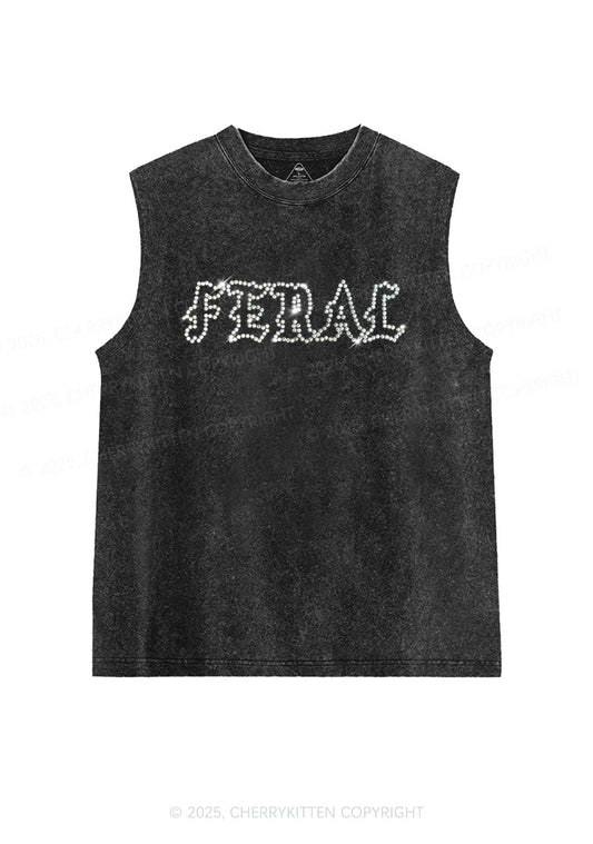Rhinestone Feral Y2K Washed Muscle Tank Cherrykitten