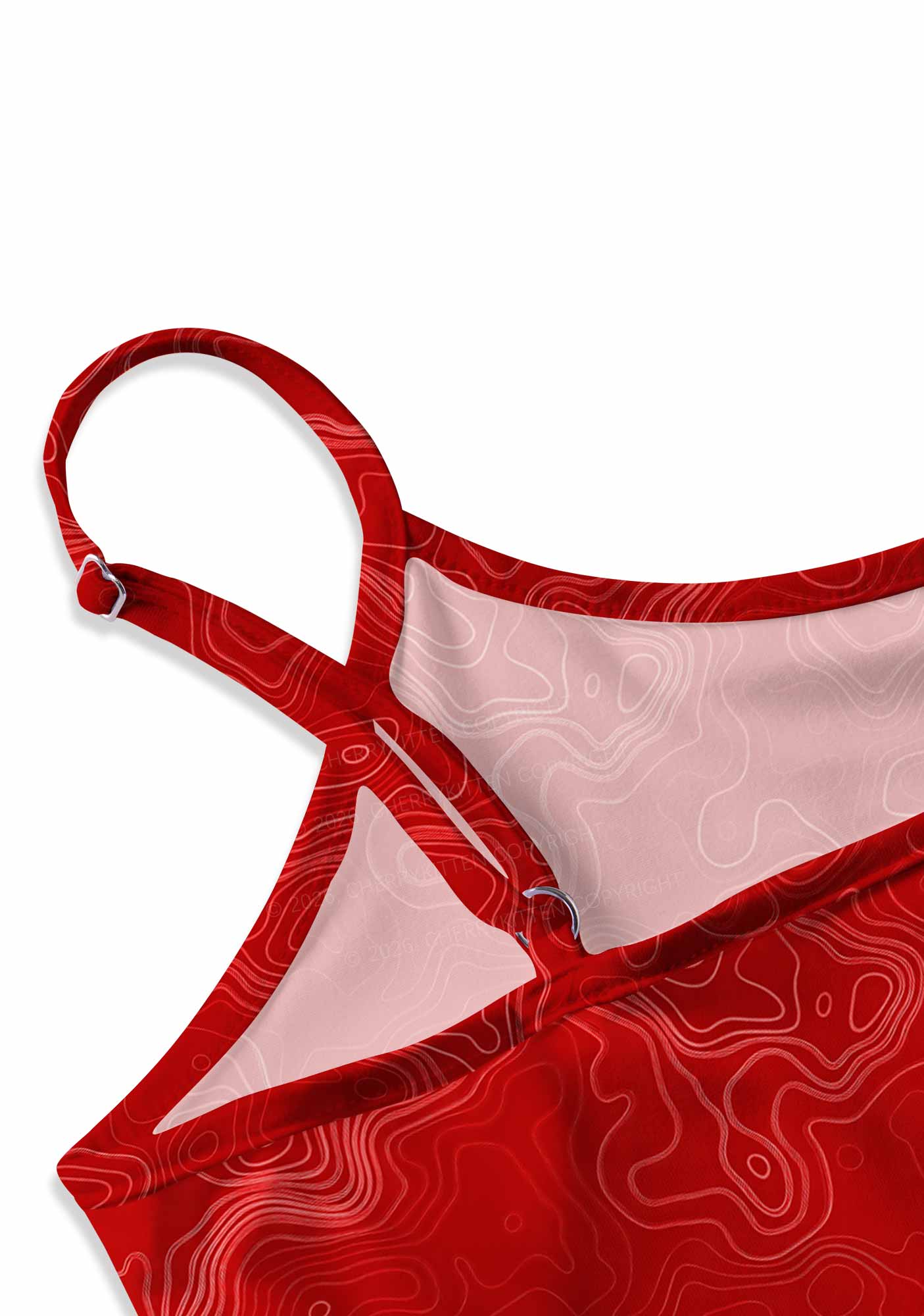 Red Topographic Line Y2K Print Cami Crop Top Cherrykitten
