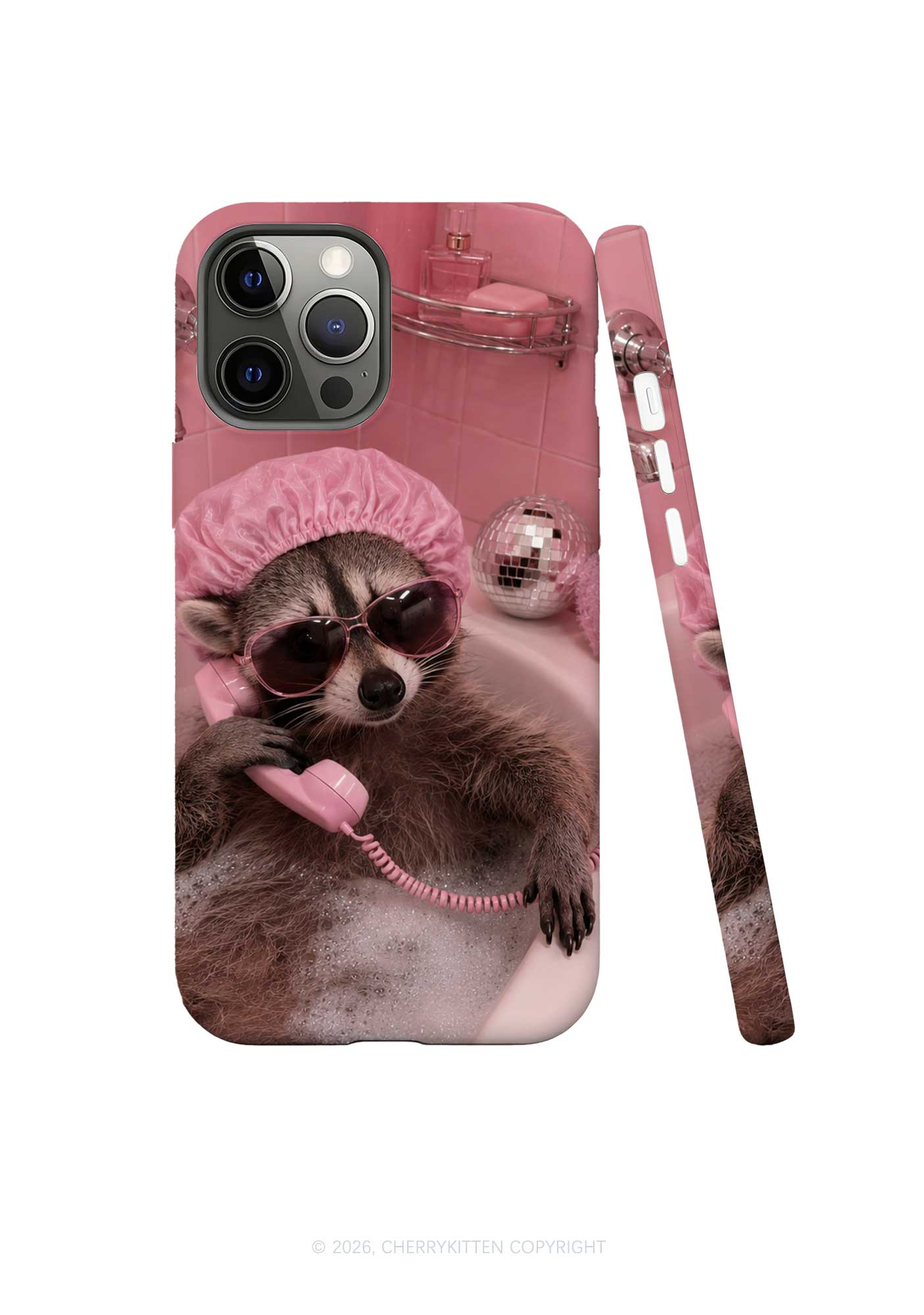Pink Spa Raccoon Y2K Phone Case Cherrykitten