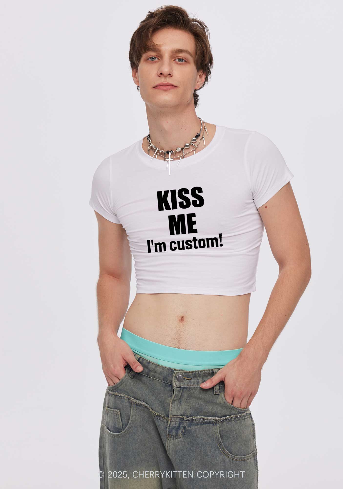 Kiss Me Im Custom Y2K Baby Tee Cherrykitten
