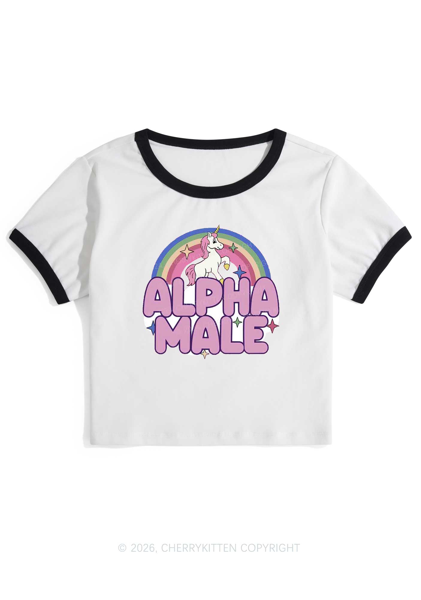 Rainbow Unicorn Alpha Male Y2K Ringer Tee Cherrykitten