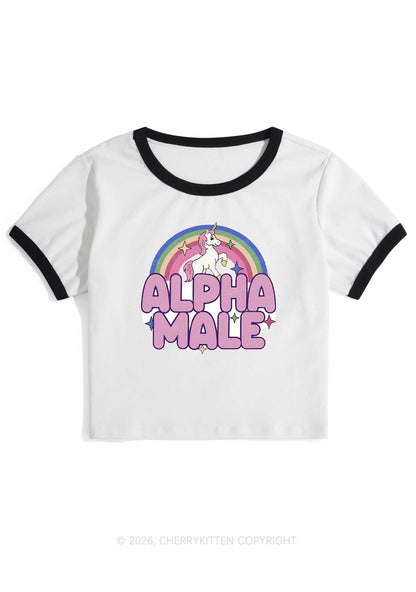 Rainbow Unicorn Alpha Male Y2K Ringer Tee Cherrykitten