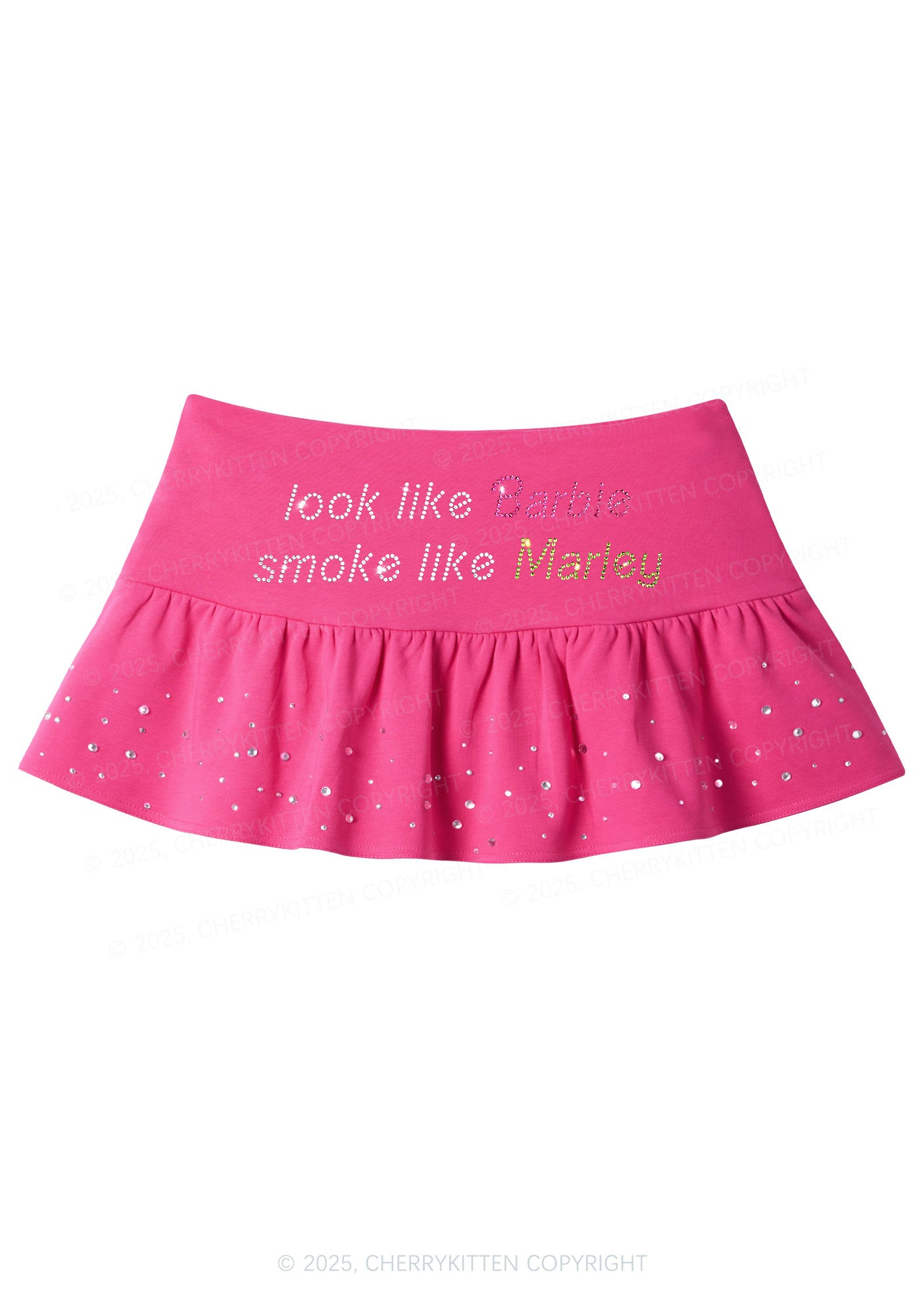 Rhinestone Smoke Like Marley Y2K Pink Ruffled Rhinestone Mini Skirt Cherrykitten
