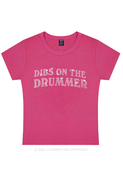 Rhinestone Dibs On The Drummer Y2K Baby Tee Cherrykitten