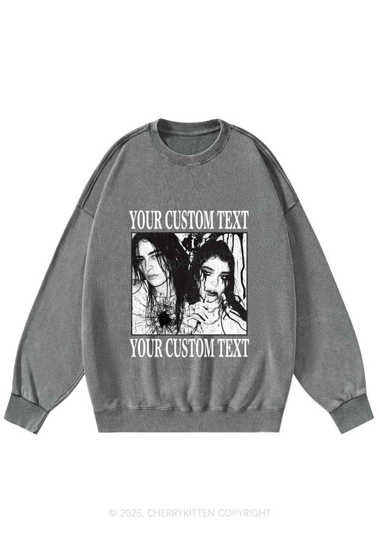 Custom Halloween Creepy Couple Y2K Washed Sweatshirts Cherrykitten