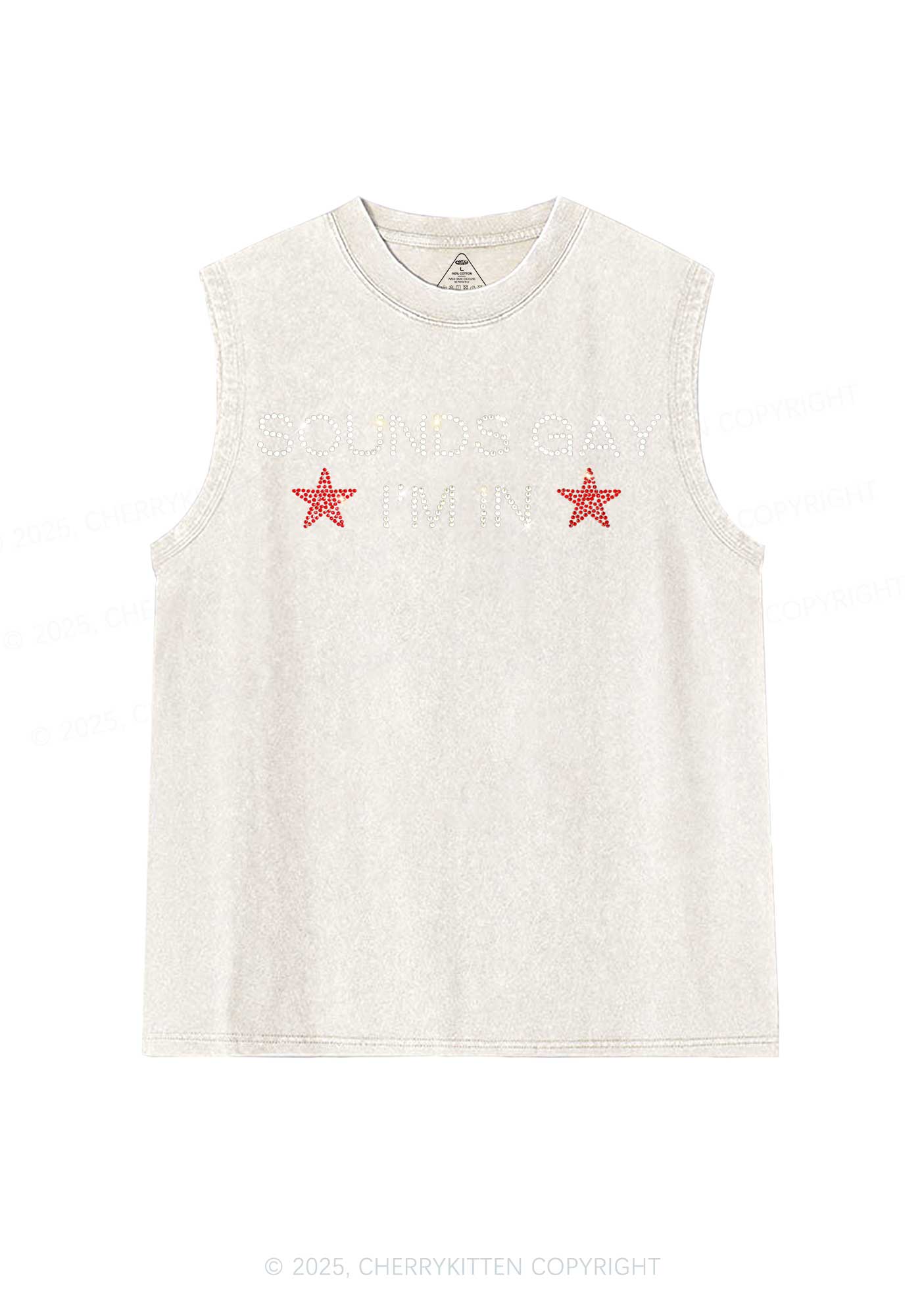Rhinestone Sounds Gay Pride Y2K Washed Muscle Tank Cherrykitten