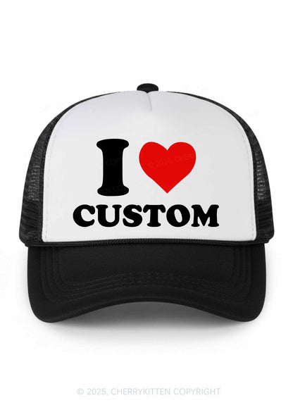 I Love Custom Valentine's Day Y2K Colorblock Trucker Hat Cherrykitten