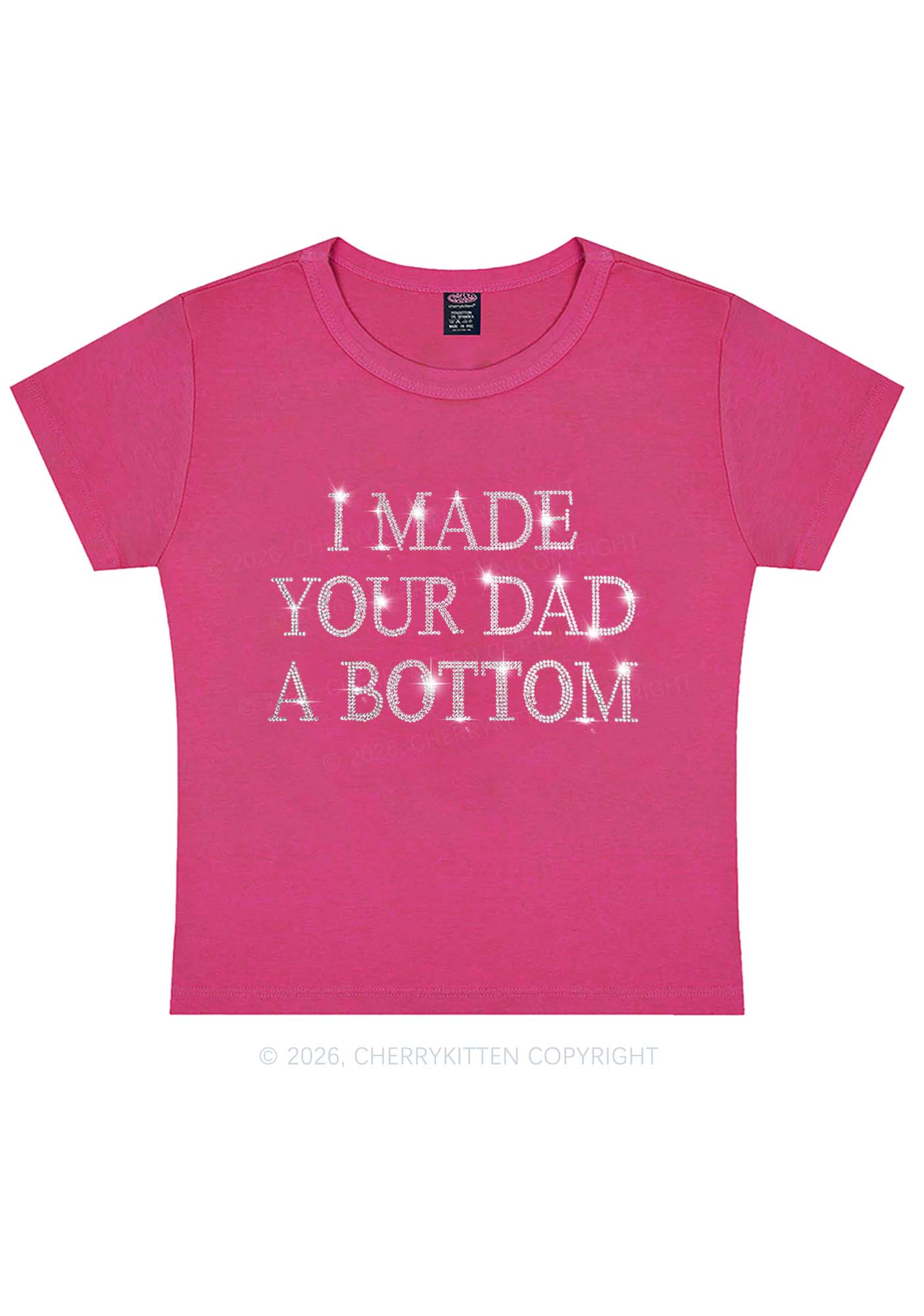 Rhinestone Made Your Dad A Bottom Pride Y2K Baby Tee Cherrykitten