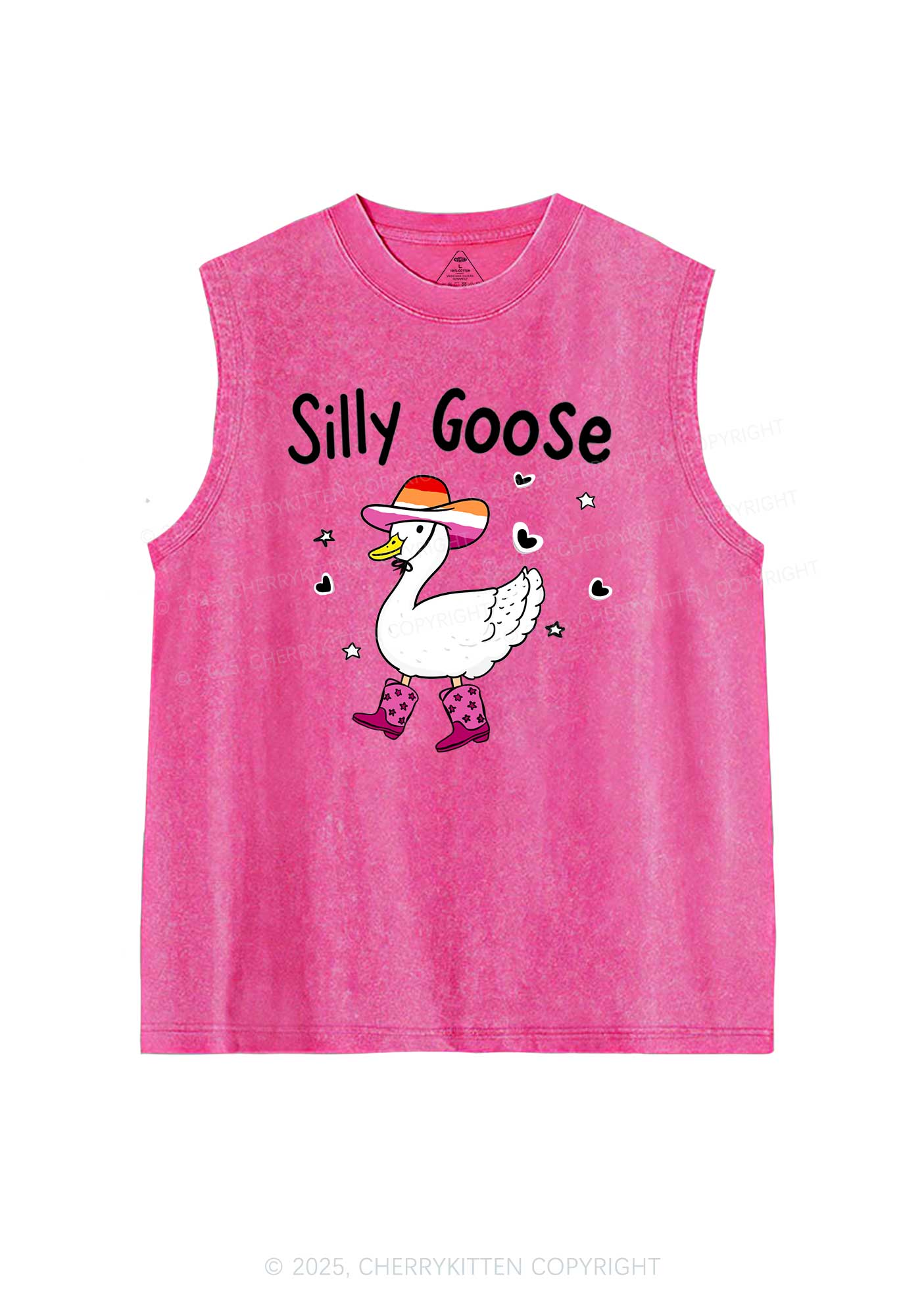 Silly Goose Lesbian Pride Y2K Washed Muscle Tank Cherrykitten