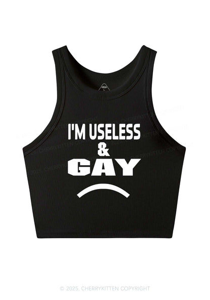 Useless Gay Pride Y2K Crop Tank Top Cherrykitten