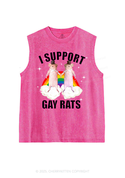 Support Gay Rats Pride Y2K Washed Muscle Tank Cherrykitten