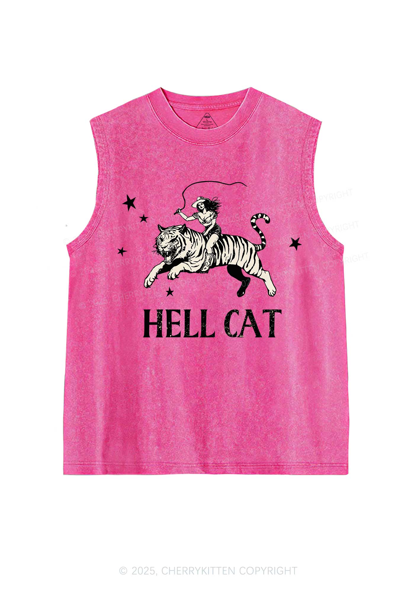 Cowgirl Hell Cat Y2K Washed Muscle Tank Cherrykitten
