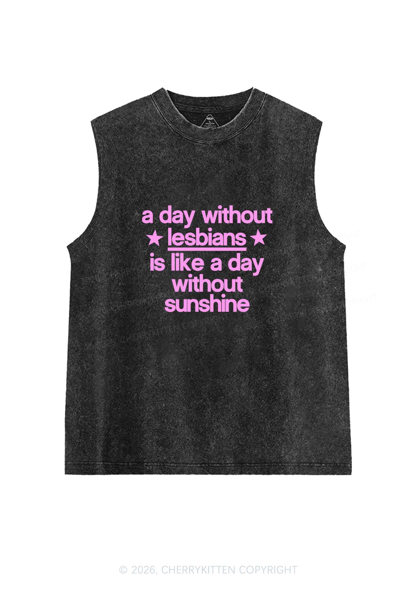 Lesbians Is Like Sunshine Pride Y2K Washed Muscle Tank Cherrykitten