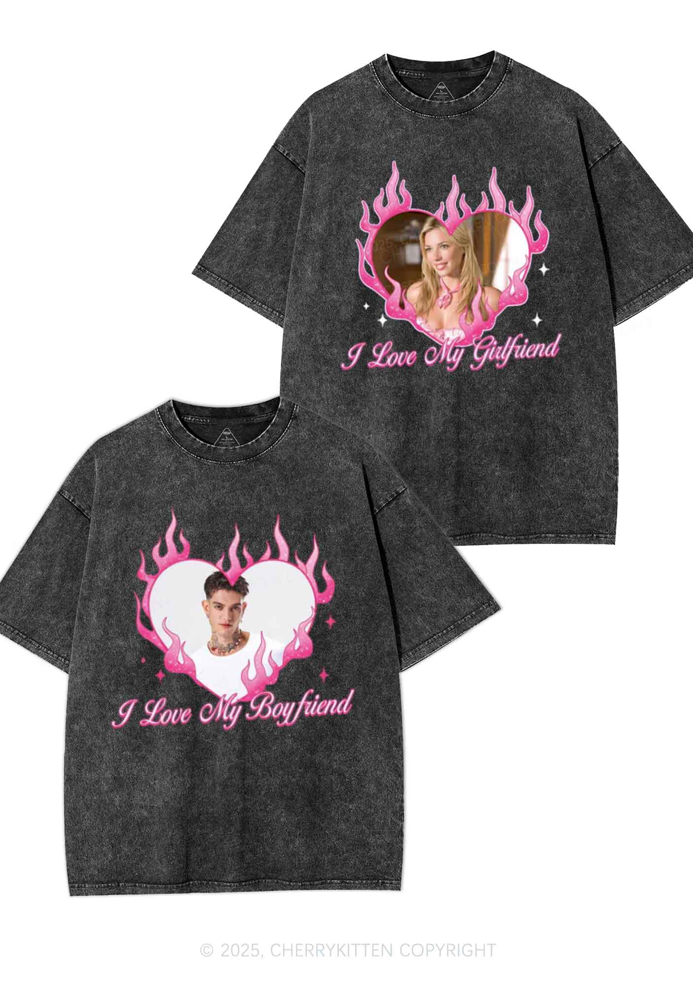 Custom I Love My GF BF Y2K Valentine's Day Washed Tee Cherrykitten