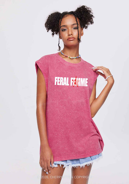 Feral Femme Pride Y2K Washed Muscle Tank Cherrykitten