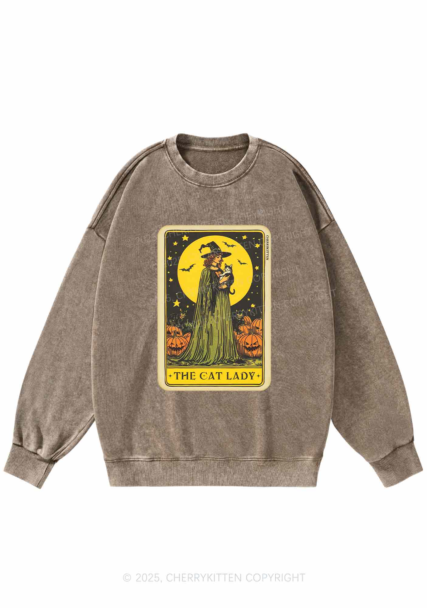 Halloween The Witch Cat Lady Y2K Washed Sweatshirts Cherrykitten