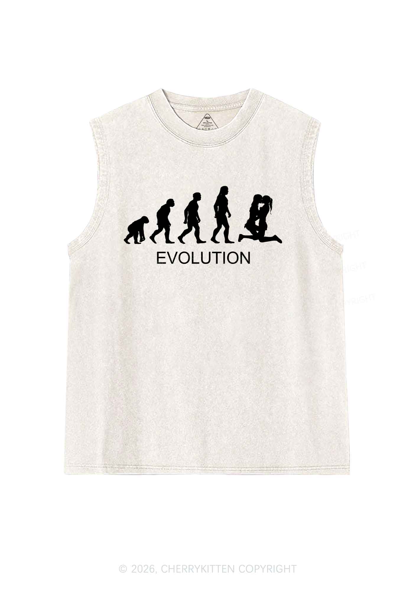 Lesbian Evolution Pride Y2K Washed Muscle Tank Cherrykitten