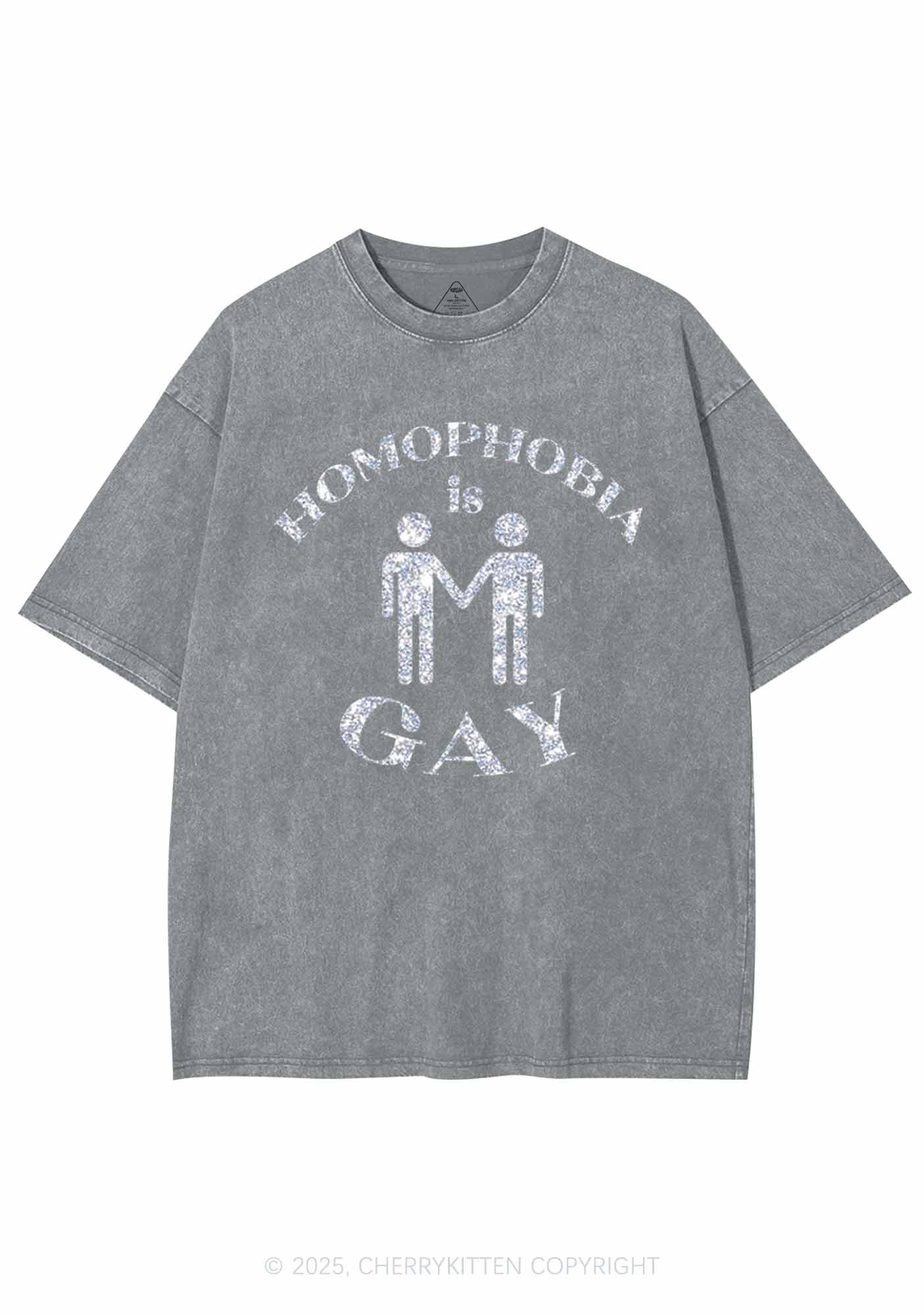 Glitter Homophobia Is Gay Pride Y2K Shirts Washed Tee Cherrykitten