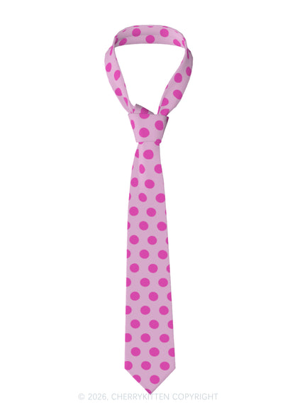 Hot Pink Dots On Light Pink Y2K Necktie Cherrykitten
