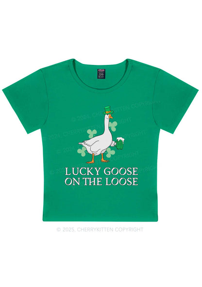 Lucky Goose On The Loose St Patricks Y2K Baby Tee Cherrykitten