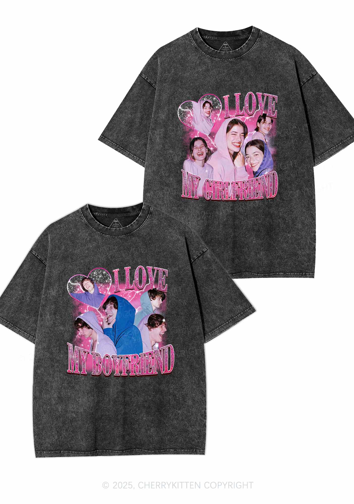 Custom Photos I Love GF BF Y2K Valentine's Day Washed Tee Cherrykitten