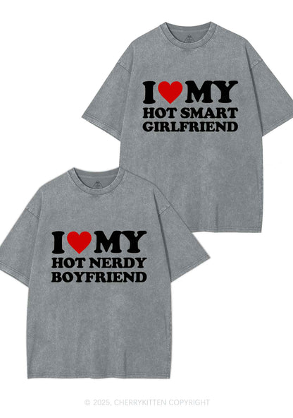 I Love My Hot Nerdy BF Y2K Valentine's Day Washed Tee Cherrykitten