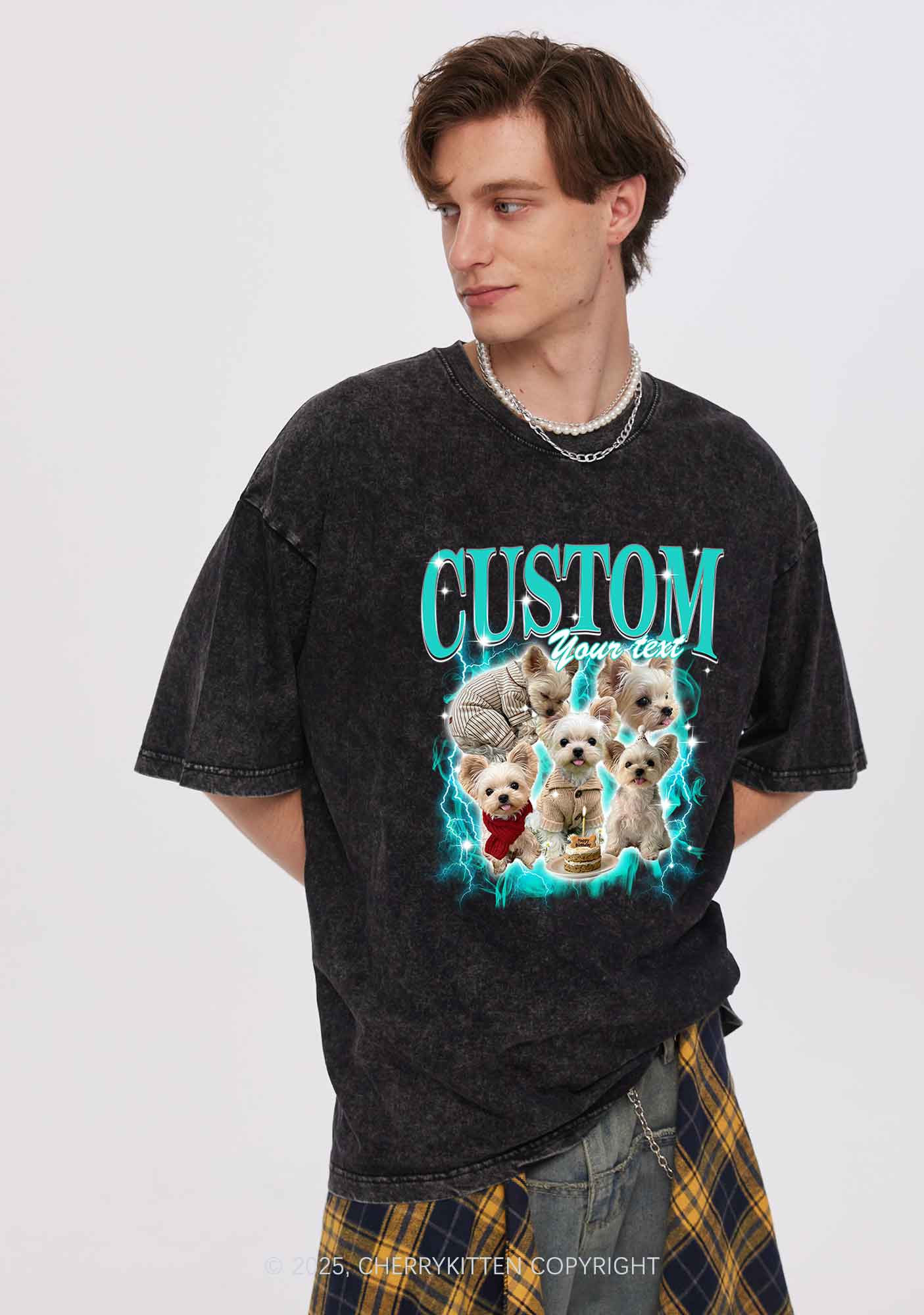 Custom Sparkle Dog Photo Y2K Shirts Washed Tee Cherrykitten