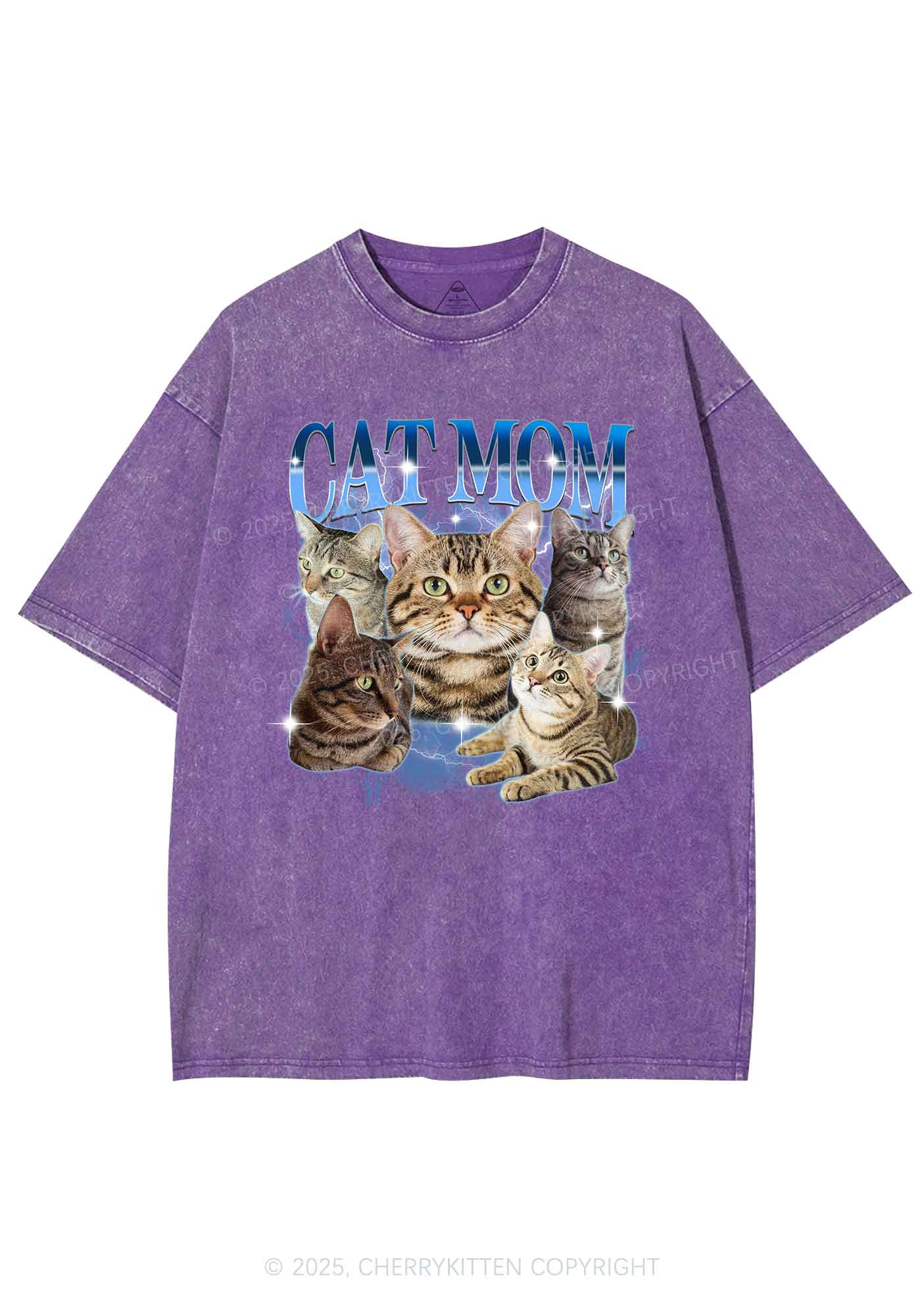 Custom Photo Cat Mom Y2K Shirts Washed Tee Cherrykitten