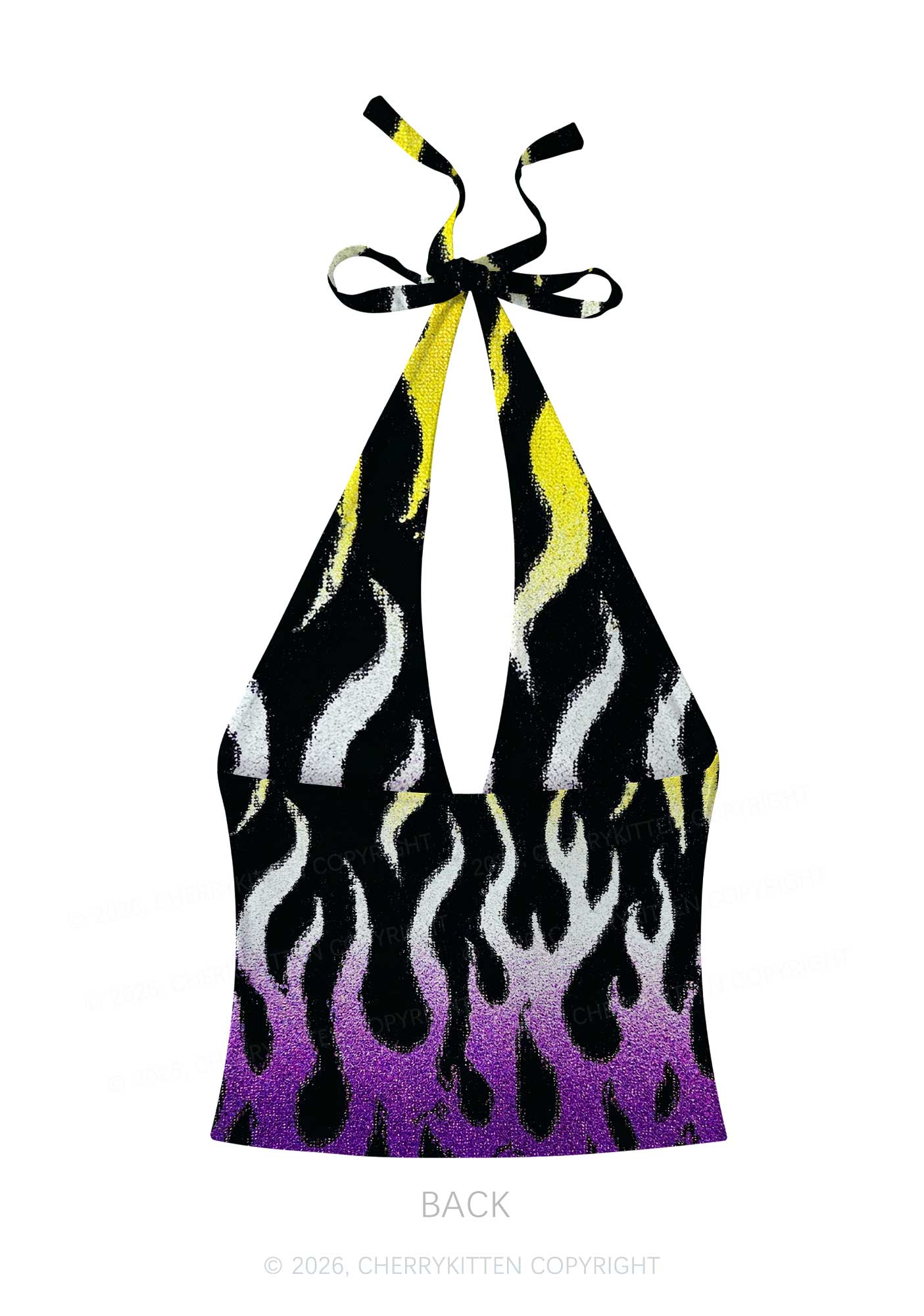 Nonbinary Flame Pride Y2K Print Halter Deep V Neck Cami Cherrykitten