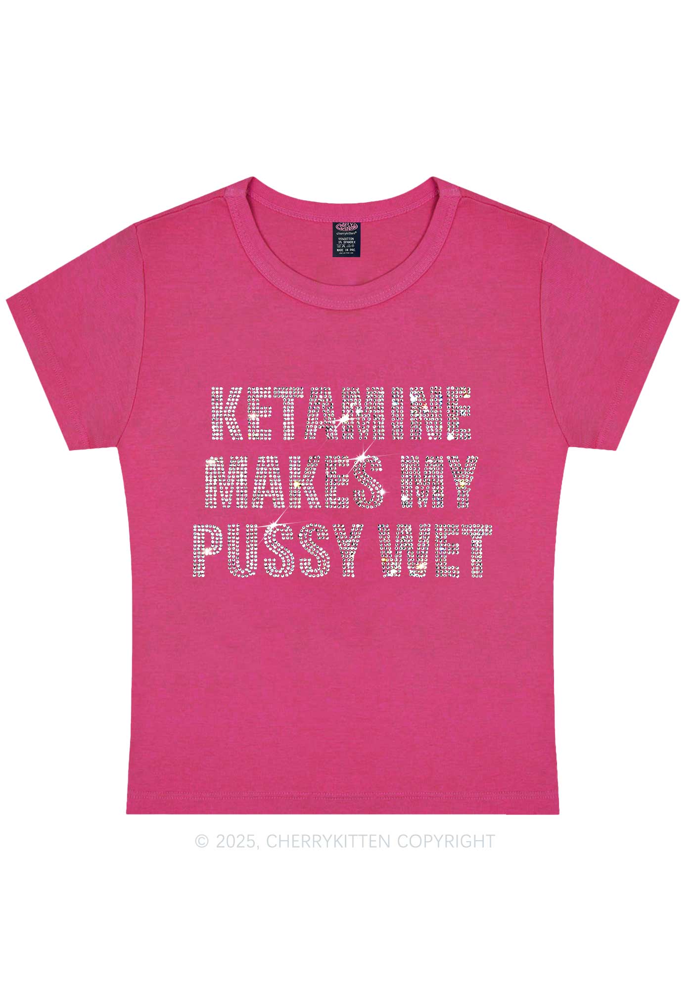 Rhinestone K Makes My Puxxy Wet Y2K Baby Tee Cherrykitten