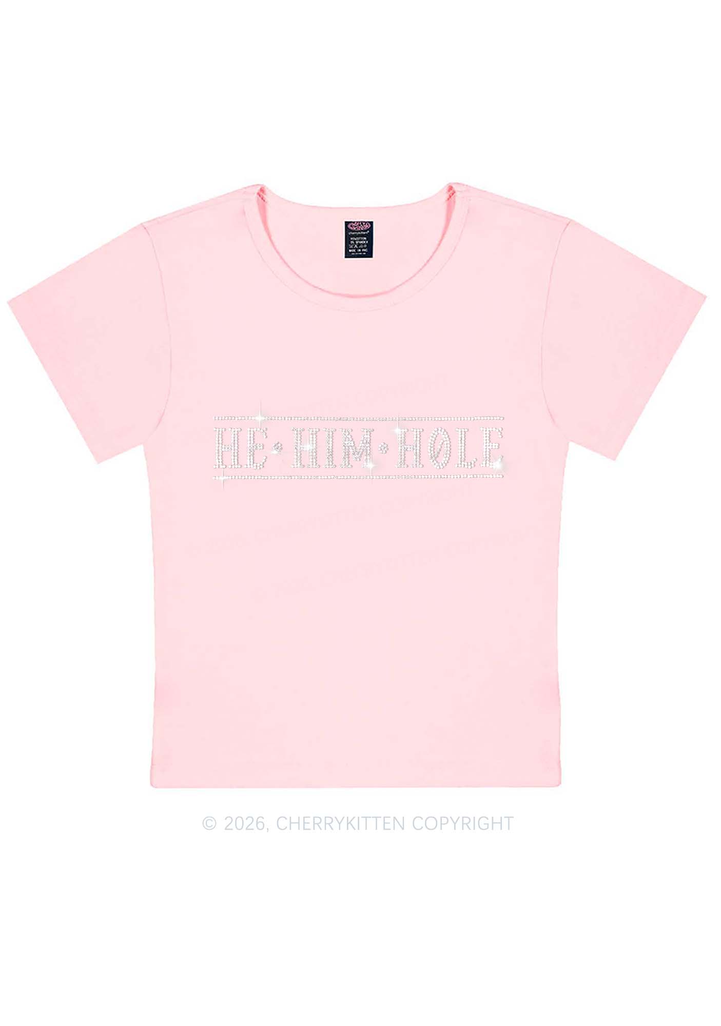 Rhinestone He Him Hole Pride Y2K Baby Tee Cherrykitten